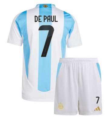 Argentina Rodrigo De Paul #7 Hjemmebanesæt Børn Copa America 2024 Kort ærmer (+ korte bukser)